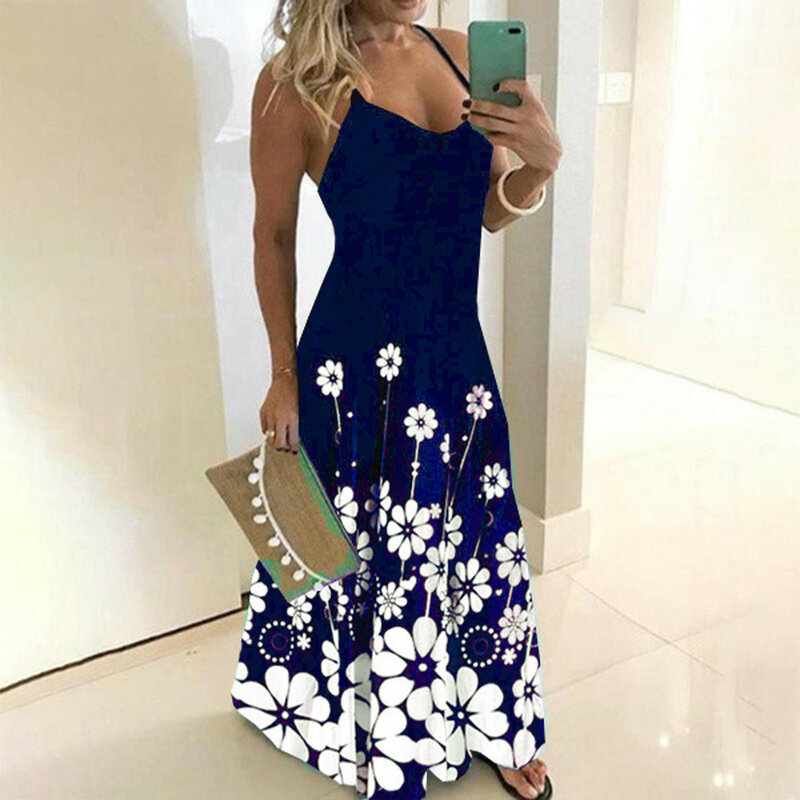Sexy V-neck Long Dress Plus Size Elegant Women Party Dress Summer Fashion Long Dress With Suspenders For Beach Party Dress-L06