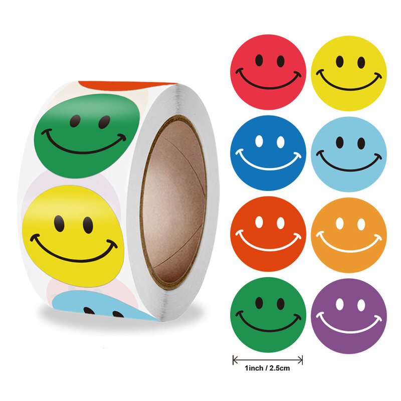 Pegatina de cara sonriente para niños, etiquetas de puntos amarillos, pegatina de cara feliz, juguetes para niños, papelería para estudiantes, profesores de escuela