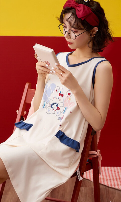 Camisón de algodón para mujer, chaleco coreano, encantador, informal, vestido fino de verano