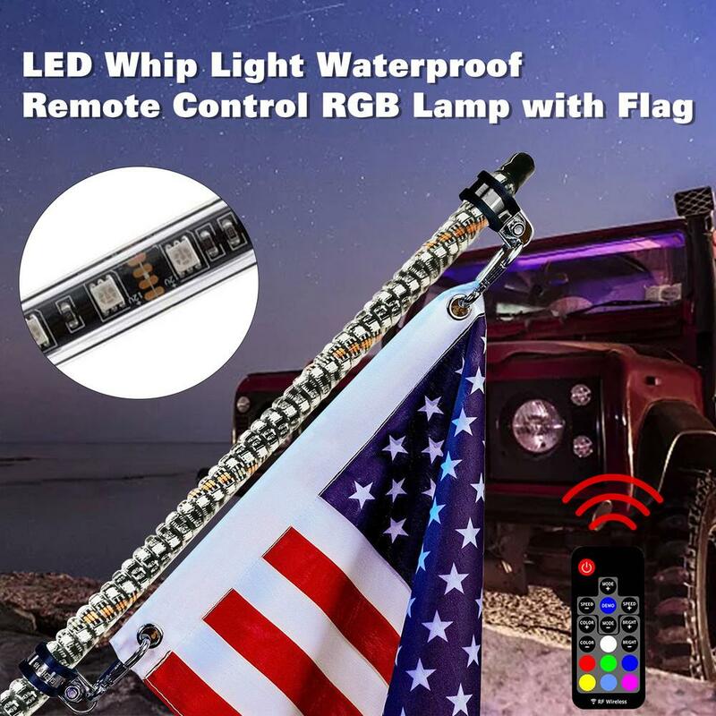 Látigo de luz LED RGB, 3/4/5/6 pies, resistente al agua, Control remoto, multicolor, superbrillante, lámpara de asta, para SUV, ATV, UTV, RZR