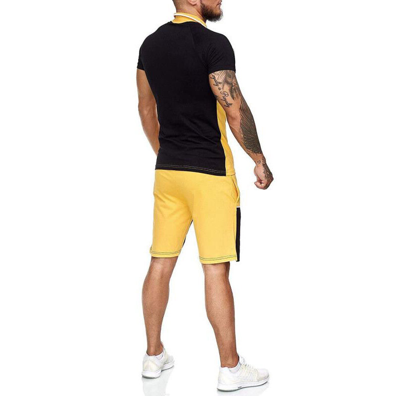 2021 Summer New Polo Shirt + Shorts 2-piece Set Running Sportswear Set Summer Men's Sports T-shirt Casual Suit Men's Track Suit