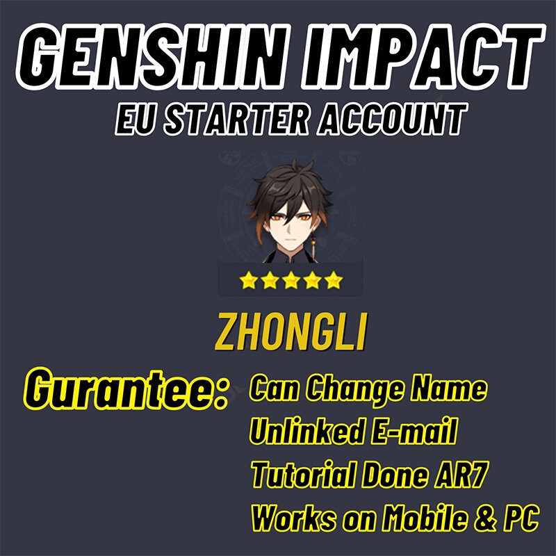 Genshin Impact Zhongli 5 Ster Rekening Eu AR7 [Instant Levering] Genshin Impact Rekening