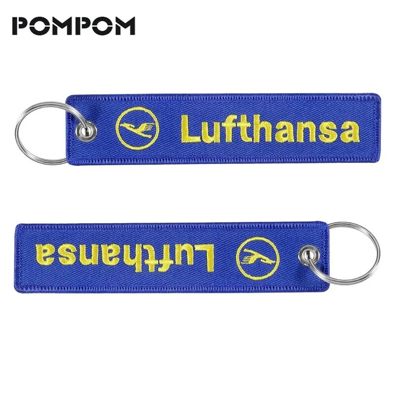 3 PC Jewelry Key Tag Label Embroidery Blue Lufthansa Keychains Fashion Keyrings Flight Crew Pilot Key Chain for Aviation Gifts