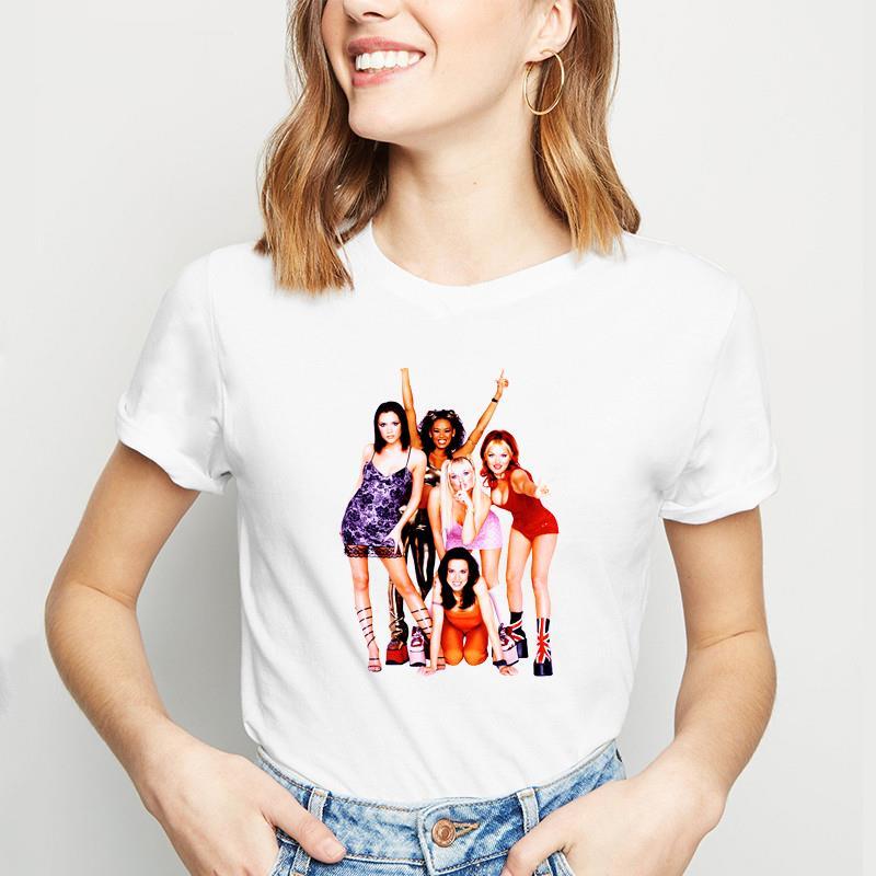 Spice Girls พิมพ์การ์ตูนตลก T เสื้อผู้หญิง Anime เสื้อยืด Harajuku กราฟิก TshirtTop Tees ฤดูร้อนลำลองแขนสั้น