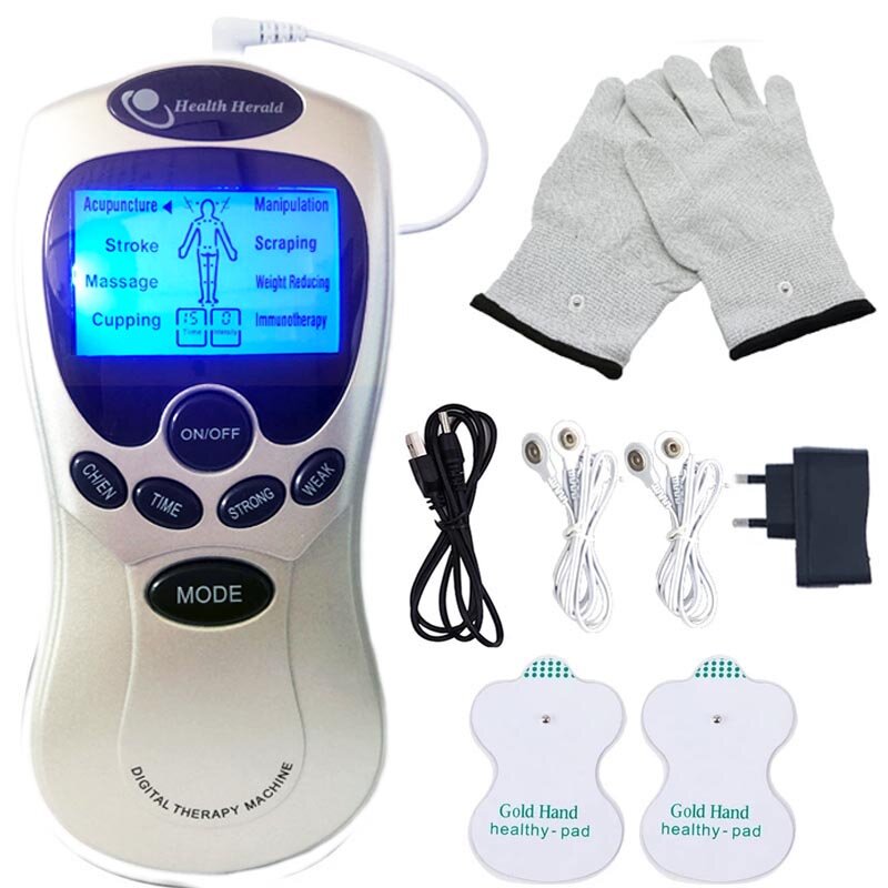 Guante de masaje eléctrico de mano, masajeador Tens, terapia de acupuntura, masajeador electrónico, guantes de electrodos de fibra