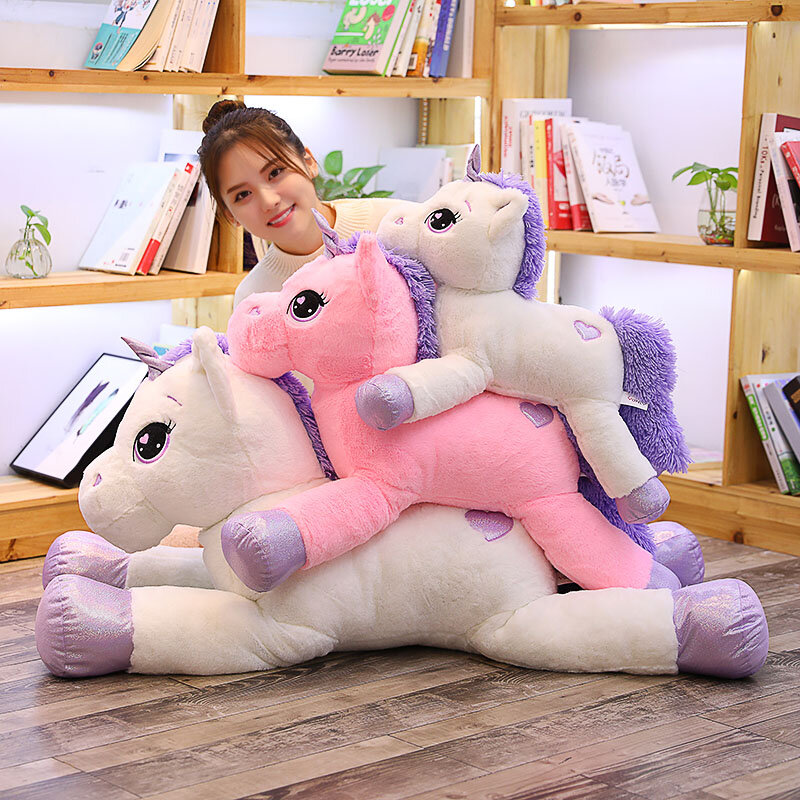 1 Buah Mainan Mewah Unicorn Ukuran Raksasa 60-110Cm Boneka Unicorn Kartun Isi Lembut Kuda Hewan Kualitas Tinggi Hadiah Ulang Tahun Natal untuk Anak-anak