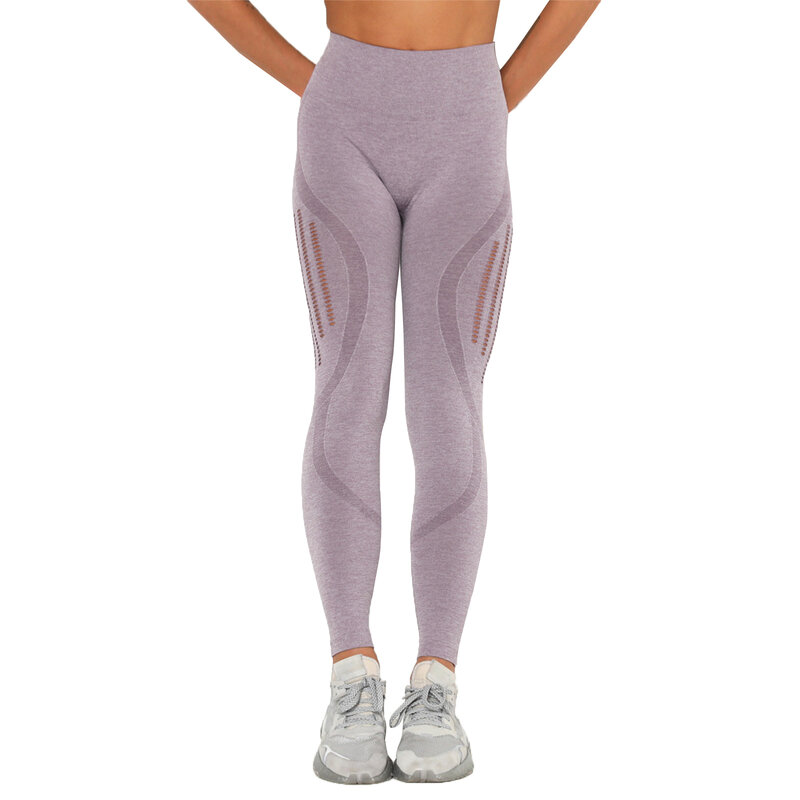 Las mujeres hueco Yoga Pantalones de cintura alta sin costura Leggings de compresión barriga Control elástico trasero medias Lifting Pantalones deportivos de gimnasia