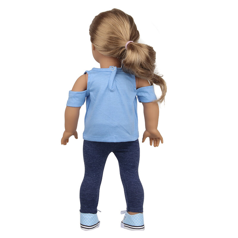 Roupas de boneca fashion com folha de lótus, camisa de ombro + jeans compatível com bebê, novo design americano e brinquedos de boneca rebron de 43cm, para meninas