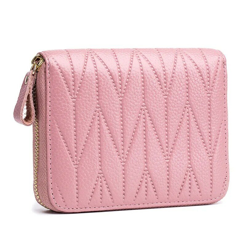 Real Cowhide Leather Case Girls Coins Purse Portable Young Women Cash Bag Large Capacity Double Organ Big Size RFID Card Holder