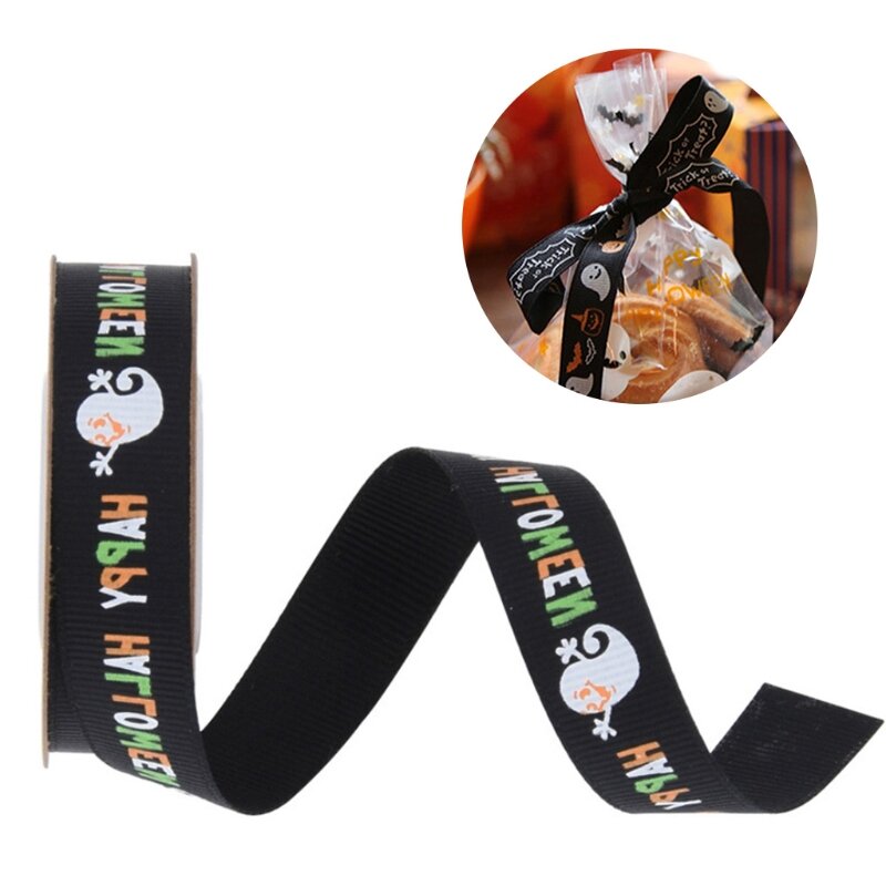X3UE Ribbon For Halloween Gift Wrapping Spide&Witch Hat&Pumpkins&Spide Web&Skull&Bat&Ghosts Multi-Color Ribbon For Halloween