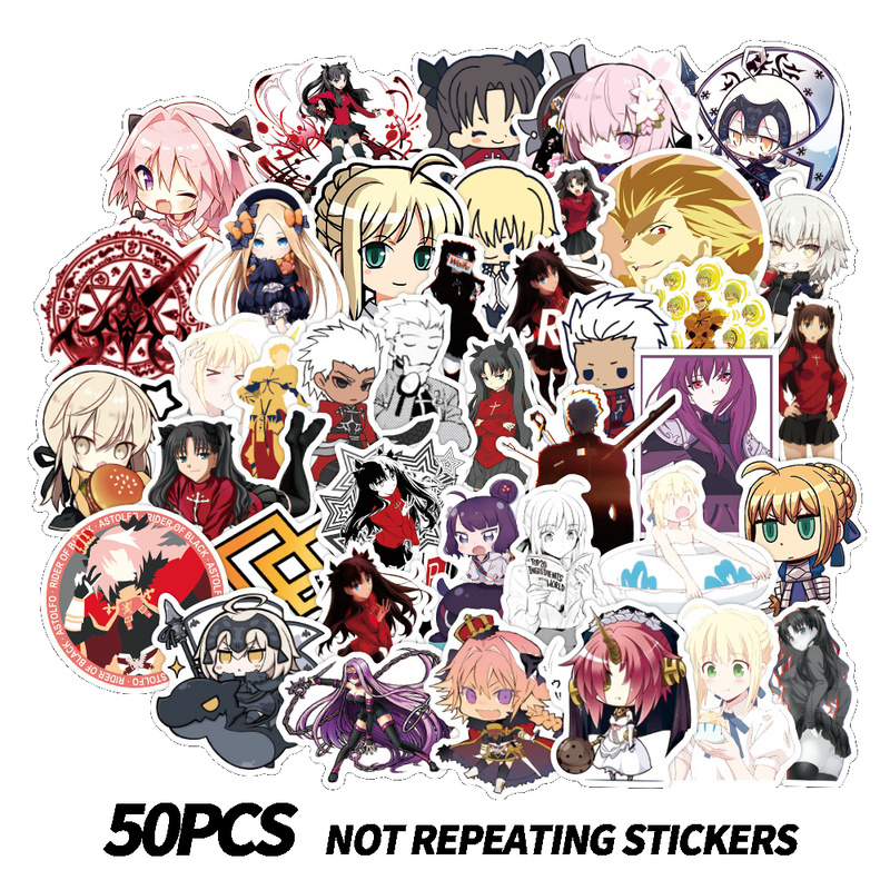 50PCS Anime Fate Stay Night Waterproof Sticker for Stationery Decal Pegatina Skateboard Laptop Guitar Cute Cartoon PVC Stickers