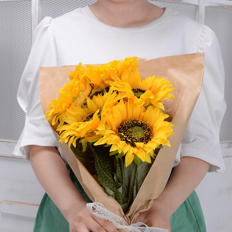 1 beautiful sunflower bouquet silk flower high quality artificial flower home garden party wedding decoration DIY