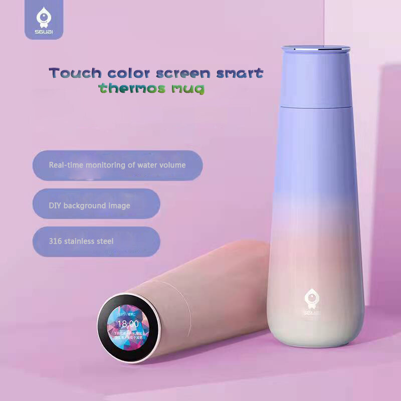 Suiguai inteligente controle digital inteligente garrafa térmica portátil copo tela colorida foto diy copo de água inteligente presente de alto valor