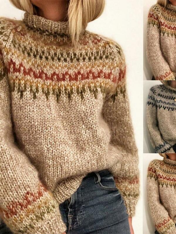 Abbigliamento donna autunno e inverno nuovo mezzo collo alto Pullover stampa dritta cuciture Unisex maglione