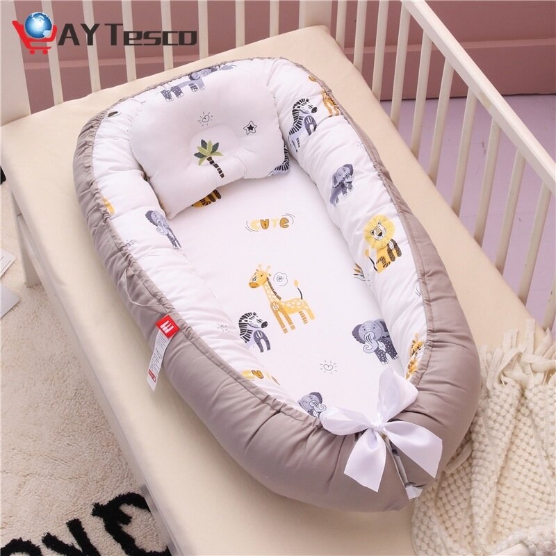Babynest-cama nido de algodón para bebé recién nacido, cuna portátil, cama de viaje, cuna para bebé, cuna para bebé, parachoques con cojín de almohada