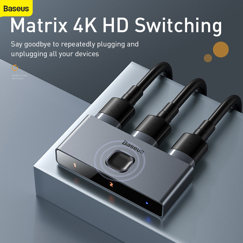Baseus 4K HD przełącznik przełącznik dwukierunkowy cyfrowy wyświetlacz światła 1 w 2 lub 2-in-1 podwójne tryby Audio wideo przełączania przełącznik HD