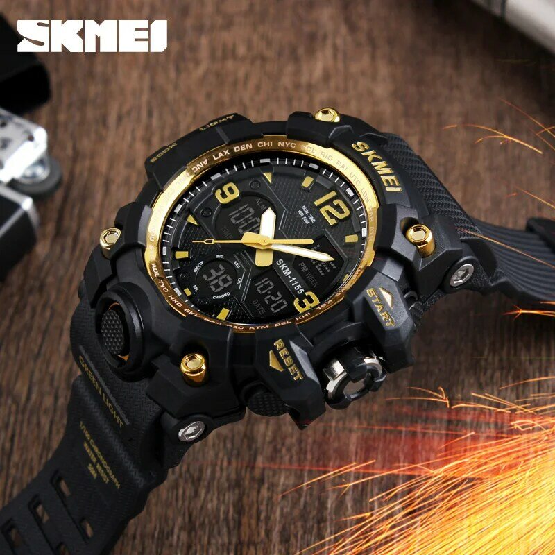 Hommes montre militaire 50m étanche montre-bracelet LED Quartz horloge Sport montre mâle relogios masculino 1155B Sport montre hommes S choc