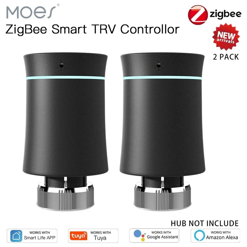Moes Tuya TRV ZigBee 3.0 새로운 라디에이터 액추에이터 밸브 스마트 프로그래밍 가능 온도 조절기 온도 히터 Alexa 음성 제어
