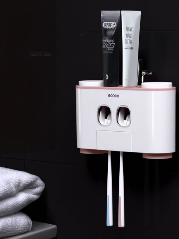 Wandmontage Automatische Tandpasta Dispenser Tandpasta Knijper Met 4 Cups Thuis Tandenborstel Magazijnstelling Badkamer Wassen Set