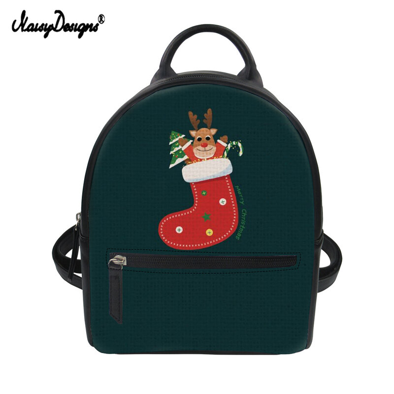 NOISYDESIGNS High Quality Female Backpack Cute Christmas Hats and Socks Printing Women Mini Leather Shoulder Bags Bolsa Feminina