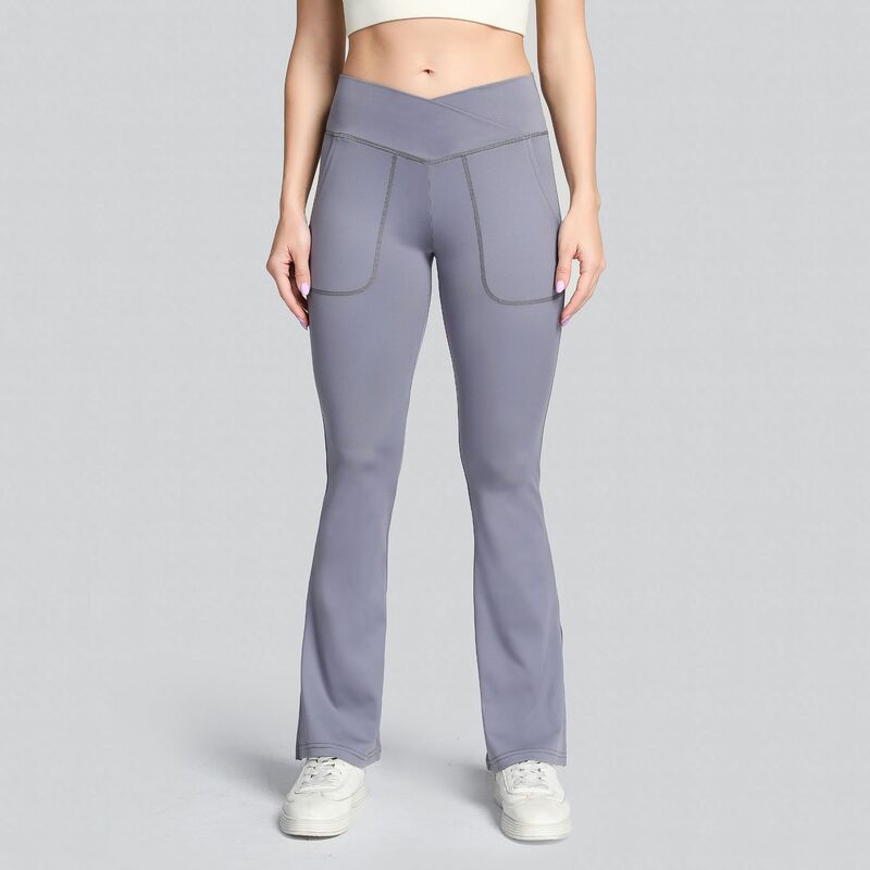 Calças femininas cruz cintura larga calças de perna nu bolso quadris calças de cintura alta fitness esportes yoga calças de dança de fitness