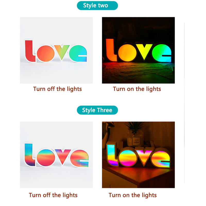 สีสันสร้างสรรค์โคมไฟงานแต่งงานตกแต่งห้องนอนโคมไฟกลางคืนของขวัญแบตเตอรี่USB Power Rainbow LOVE LED Night Light
