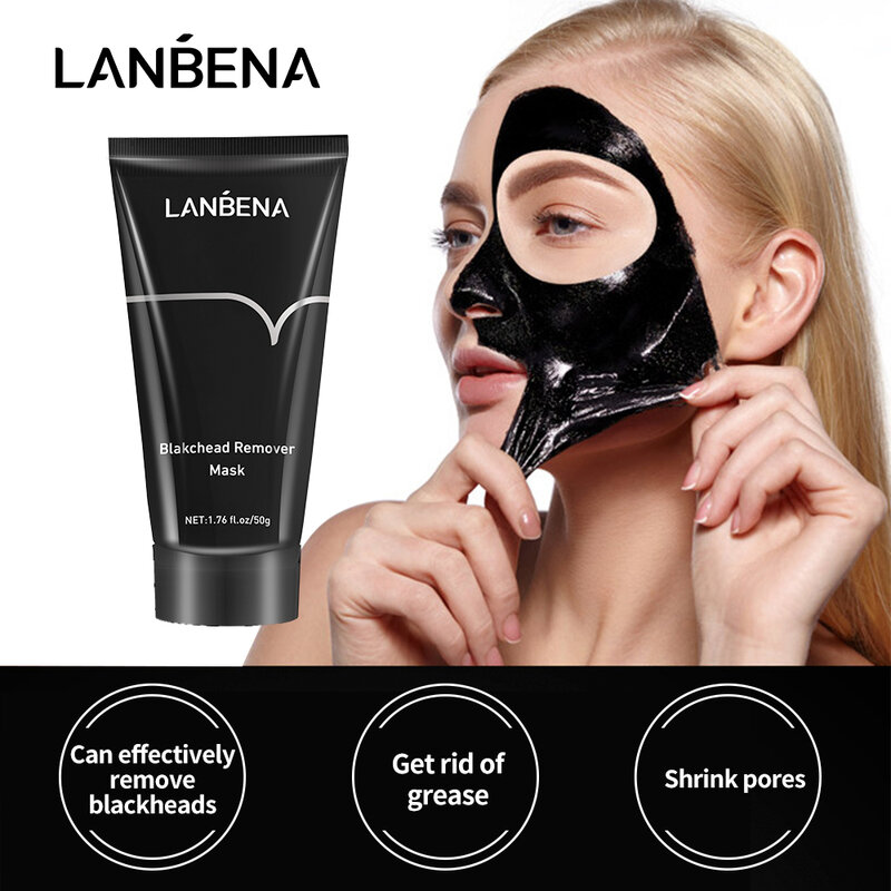 LANBENA-mascarilla negra para eliminar puntos negros, tratamiento para el acné, exfoliante, reduce los poros, carbón de bambú, limpieza de la nariz
