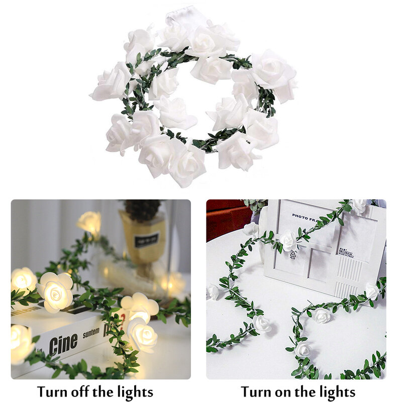 1.5m/3m/6m rosa flor led guirlanda artificial buquê de flores luzes da corda para a decoração do casamento do dia dos namorados