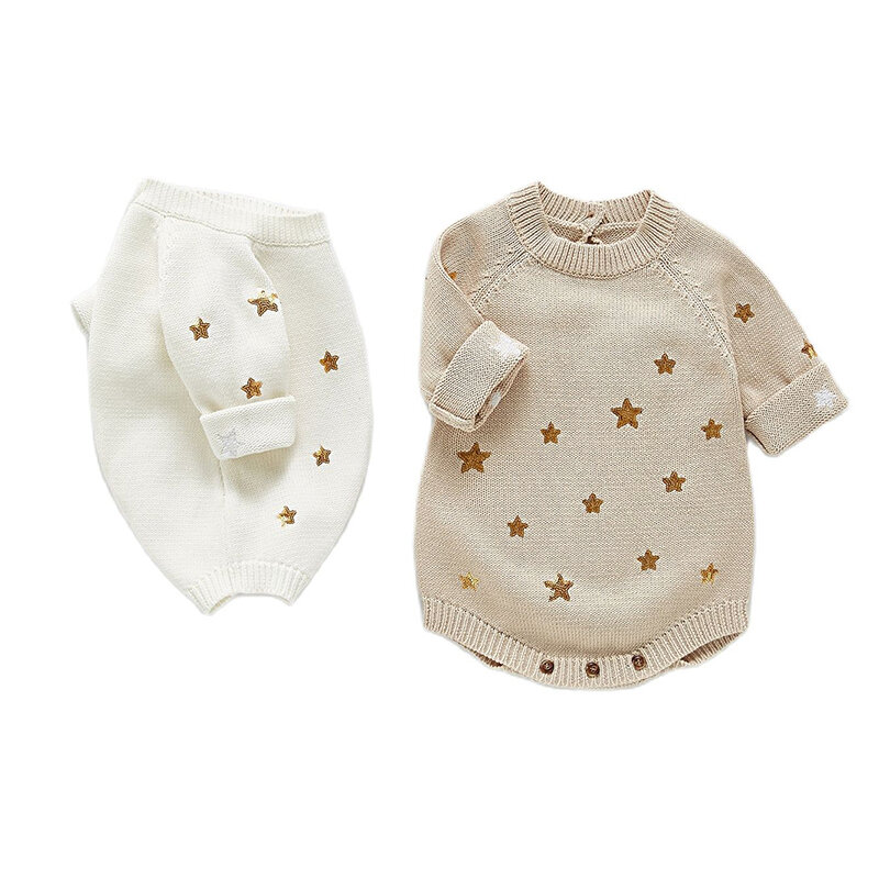 Ast roupas de lã cáqui outono para bebês crianças manga comprida bordado 0-2 anos bodysuit algodão roupas de escalada