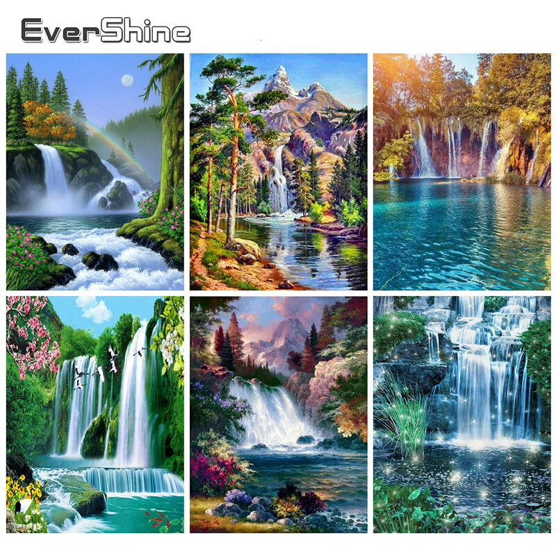 Evershine 5d diy kit de pintura de diamante paisagem cascata conjunto de pintura de diamantes quadrados completa strass mosaico para decoração de casa