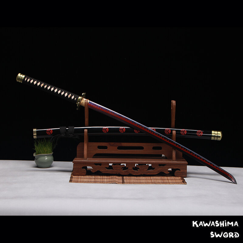Espada zoro peça única usuusui sandai aço de alto carbono lâmina roxa vermelha real katana artesanal fornecimento afiado tang