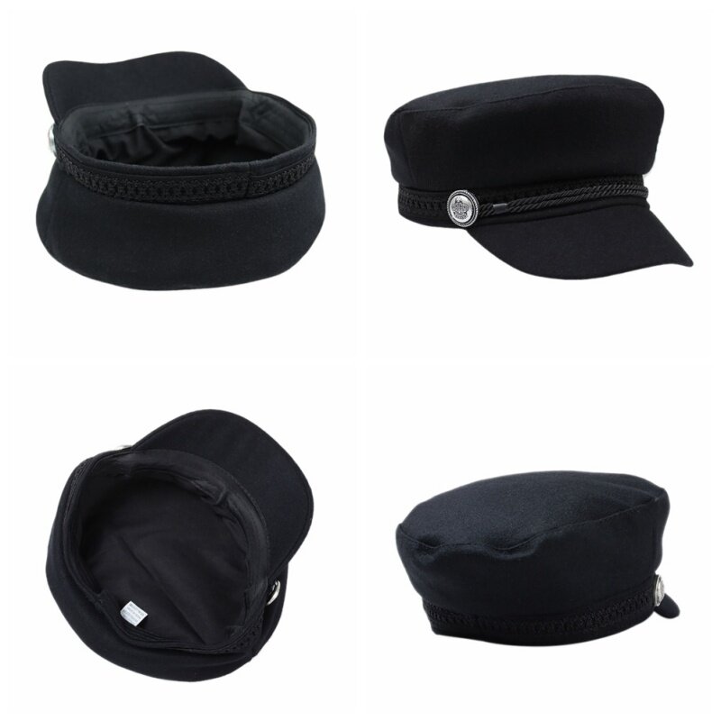 Модная черная зимняя женская шапка на пуговицах, Повседневная Уличная одежда, плоская шапка с веревкой