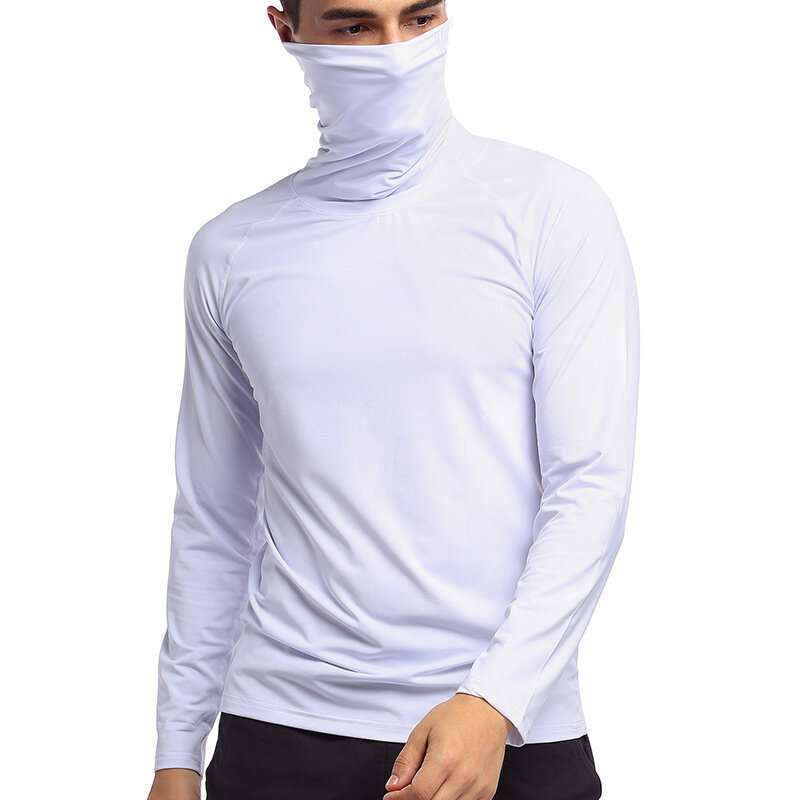 Masker Pria T-shirt Kompresi Kemeja Berjalan Kebugaran Tinggi Leher Kaos Gym Top Pakaian Dalam Termal Olahraga Baselayer Musim Dingin