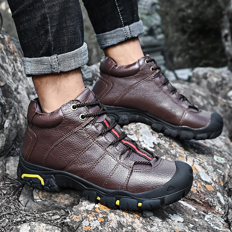 Extra-large size men's shoes, leather outdoor shoes, men's boots, hiking shoes, women's plus velvet cotton shoes, waterproof