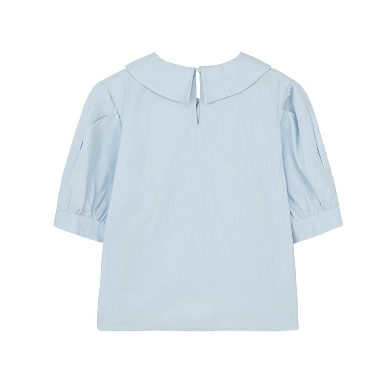 Verano de las mujeres camisa dulce Tops 2021 nuevo estilo coreano de la solapa de manga corta jersey liso Oficina dama blusa o Tops