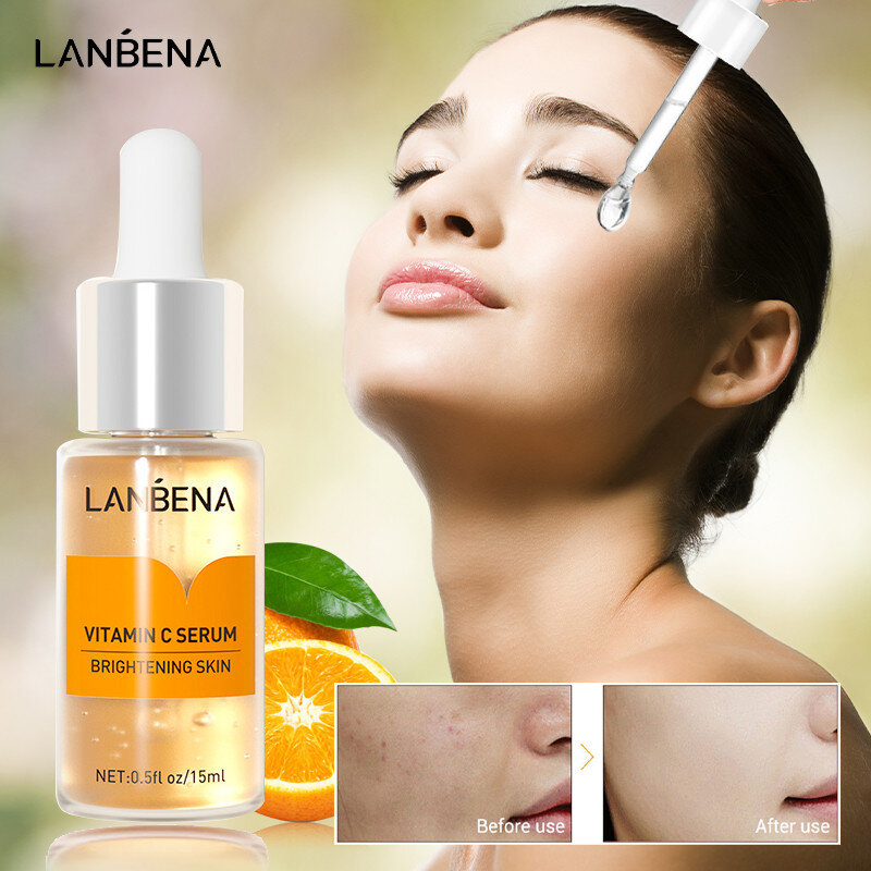 LANBENA-suero de vitamina C para blanqueamiento oscuro, elimina manchas y pecas, melanina, pigmento brillante, esencia para el cuidado del rostro