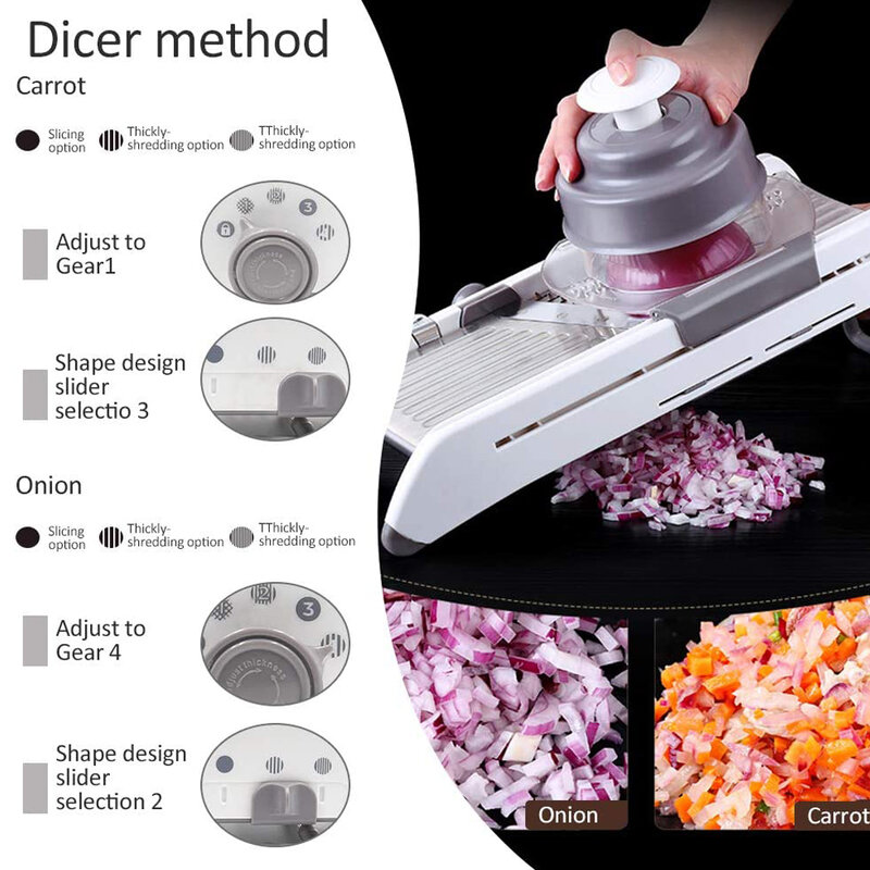 ผักเครื่องมือห้องครัวผัก Slicer คู่มือเครื่องตัดผัก Professional เครื่องขูดปรับได้304ใบมีดสแตนเลส