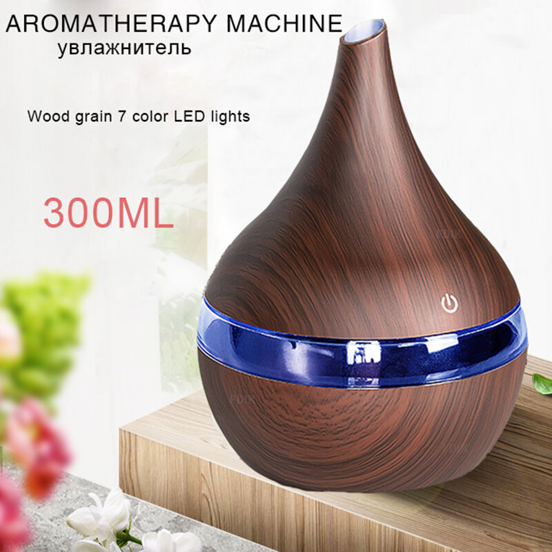 Diffuseur d'air ultrasonique en bois pour maison et bureau, humidificateur d'air ultrasonique, aromathérapie, machine à brume fraîche, USB, 300ml