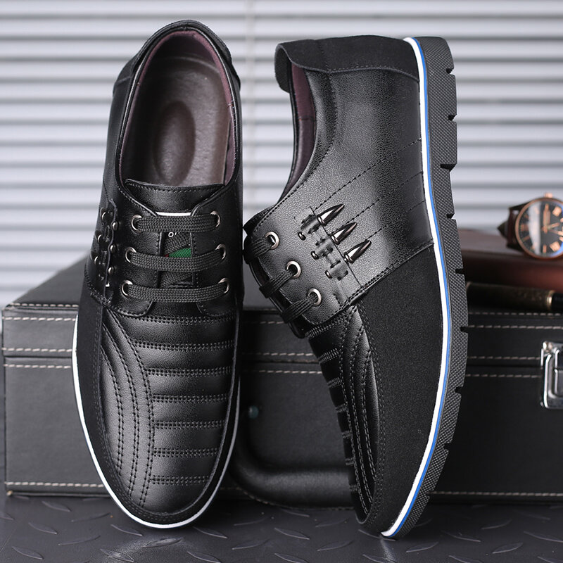Brand Big Size Casual Leather Shoes Men Fashion Business Men Leather Shoes Hot Sale Spring Breathable Casual Men Shoes Black