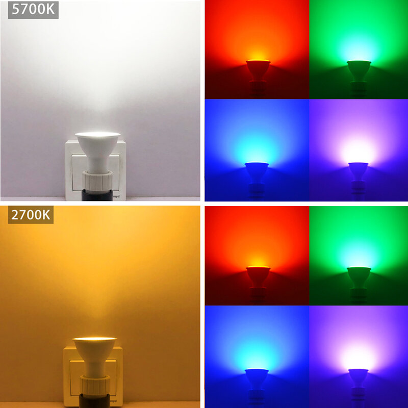 Dimmbe – lampe LED GU10 8W RGB Wei glhbirne, 220V 110V, lampe de décoration, tasse, éclairage + IR Con