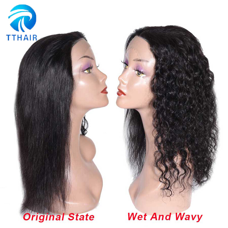 TTHAIR Water Wave Wig From Straight to Wet And Wavy Wig 16 Inch Natural Color Remy Brazilian Lace Human Hair Wigs