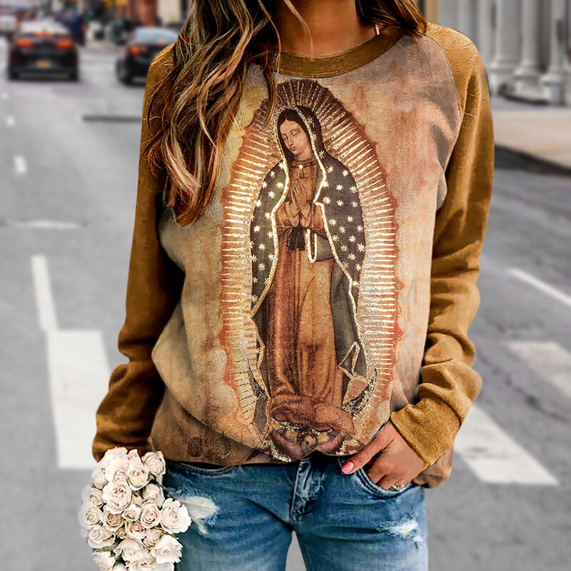 Sudadera de la Virgen María Original de Nuestra Señora de Guadalupe para mujer, Top de manga larga, tienda NYZ