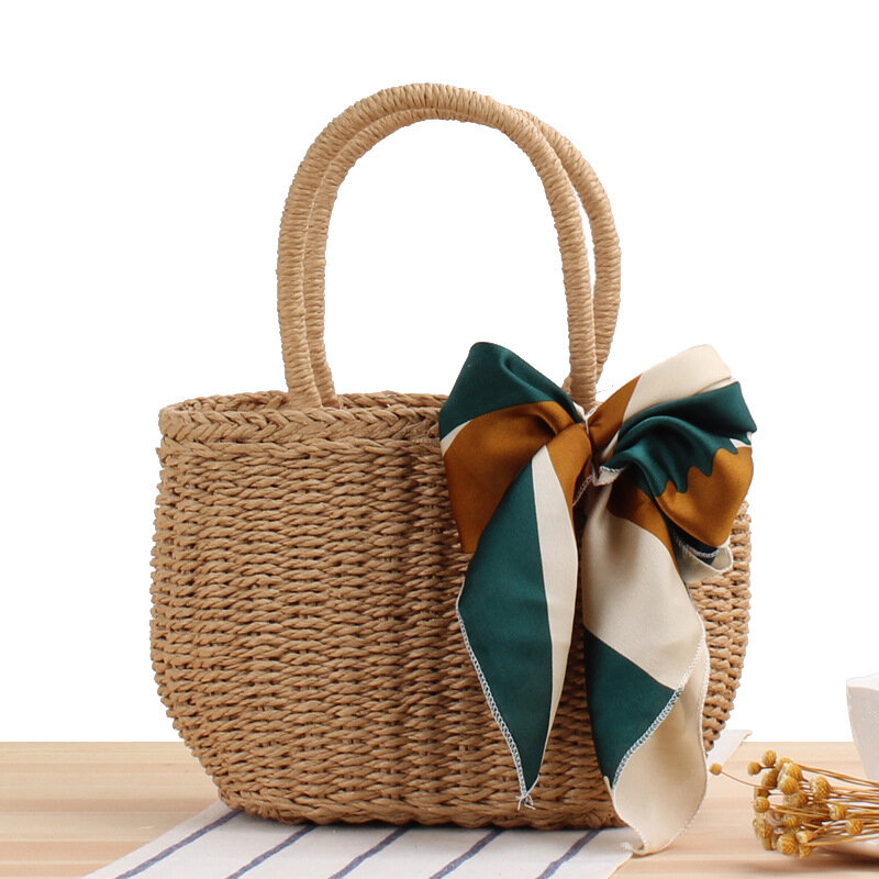 Bolsa de palha artesanal feminina para o verão, férias, praia, lazer, pequena, bolsa