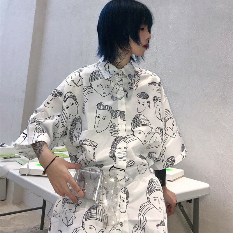 Harajuku streetwear blusas femininas camisa de manga curta camisas femininas camisa de impressão feminina s1