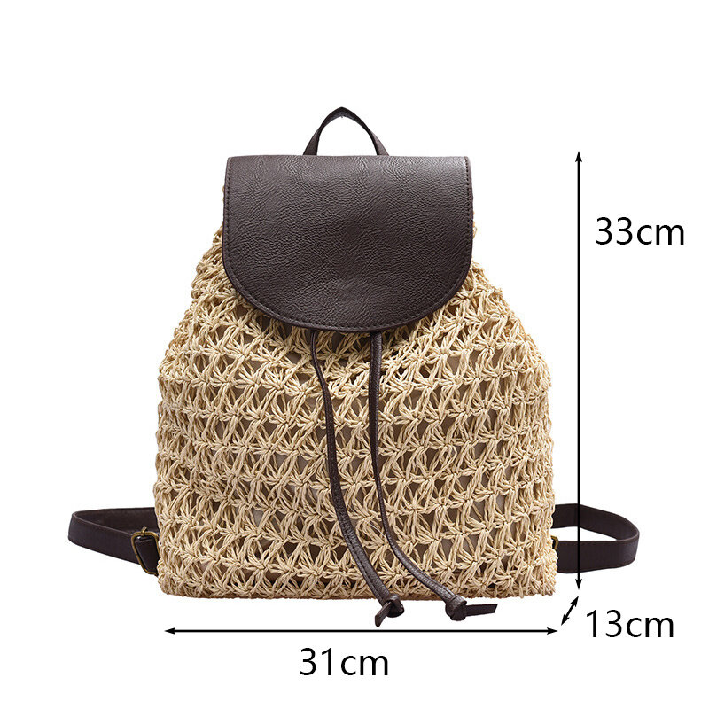 Женский Плетеный рюкзак на шнурке, модная пляжная соломенная вместительная сумка-тоут на ремне для путешествий, на лето