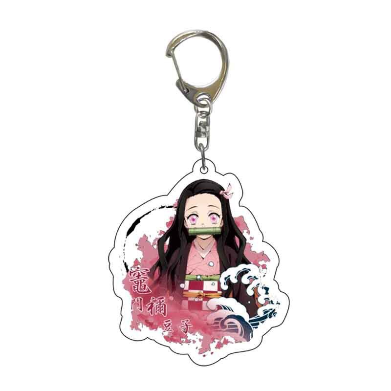 Anime Demon Slayer Acrylic Keychains Cute Brinco Blade Of Ghost Key Chains Kamado Tanjirou Cosplay Pompom Yaiba Keyrings Pendant