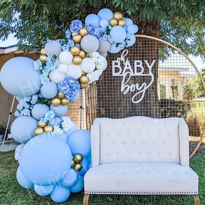 Ulang Tahun Biru Balon Karangan Bunga Lengkungan Selamat Ulang Tahun Dekorasi Pesta Pernikahan Baby Shower Anak Confetti Balon Perlengkapan