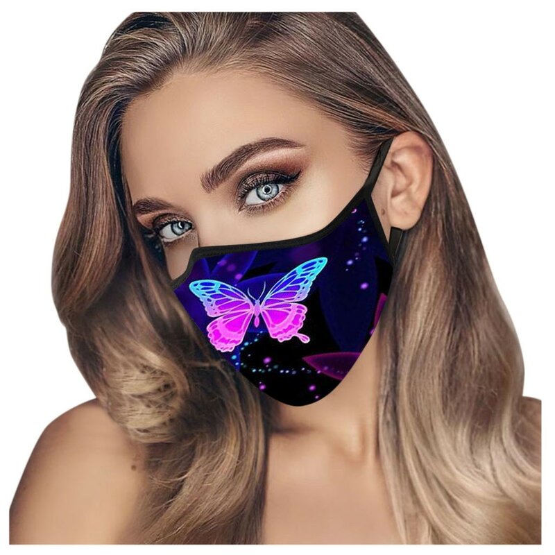 Хлопковая смываемая маска с принтом бабочки, маска для лица с изображением рта Pm2.5, защита для ушей, многоразовая женская маска #35