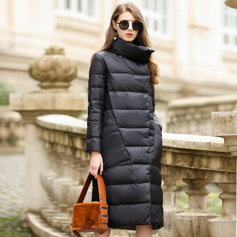 Duck down jacket feminino inverno 2019 casacos outerwear feminino longo casual luz ultra fino quente para baixo jaqueta puffer parka marca