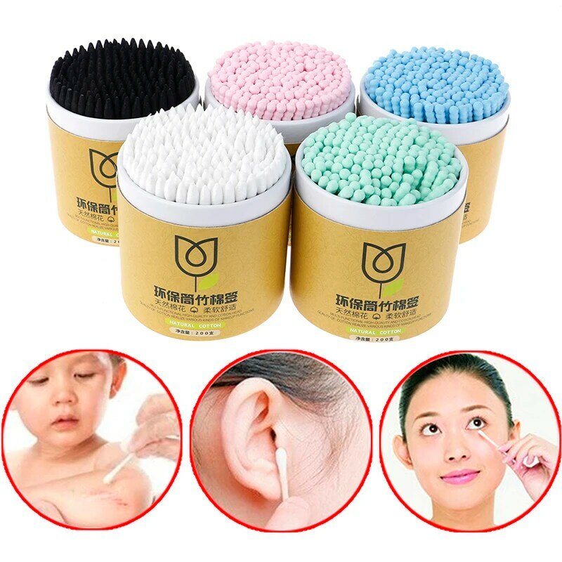 200pcs/Box Bamboo Cotton Swab Wood Sticks Soft Cotton Buds Cleaning Of Ears Health Beauty Tool